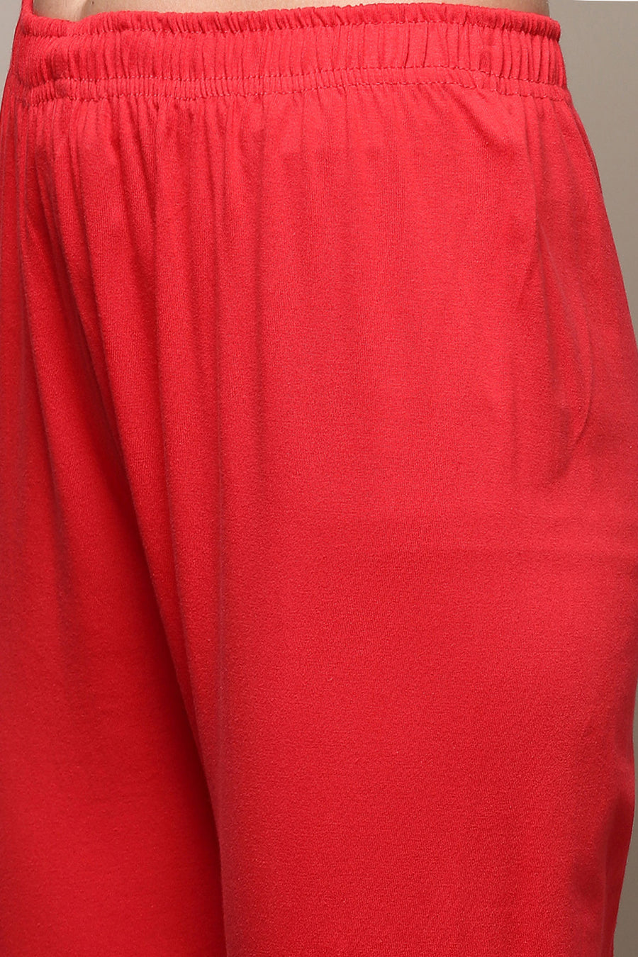 Red Cotton Anarkali Kurta Churidar Suit Set A34