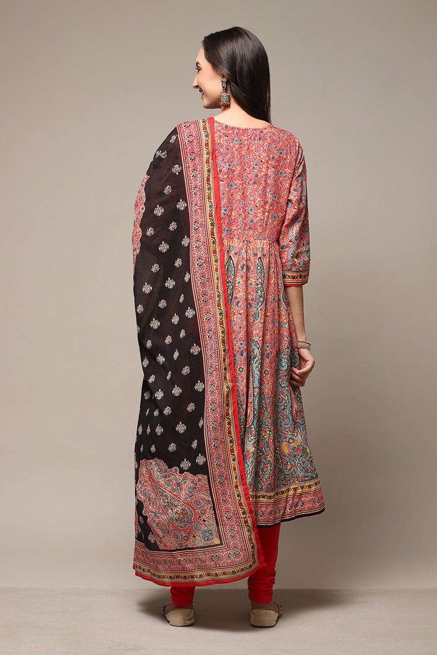 Red Cotton Anarkali Kurta Churidar Suit Set A34