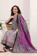 Purple Cotton Printed Anarkali Kurta Set A34