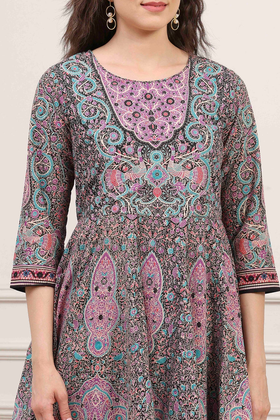 Purple Cotton Printed Anarkali Kurta Set A34