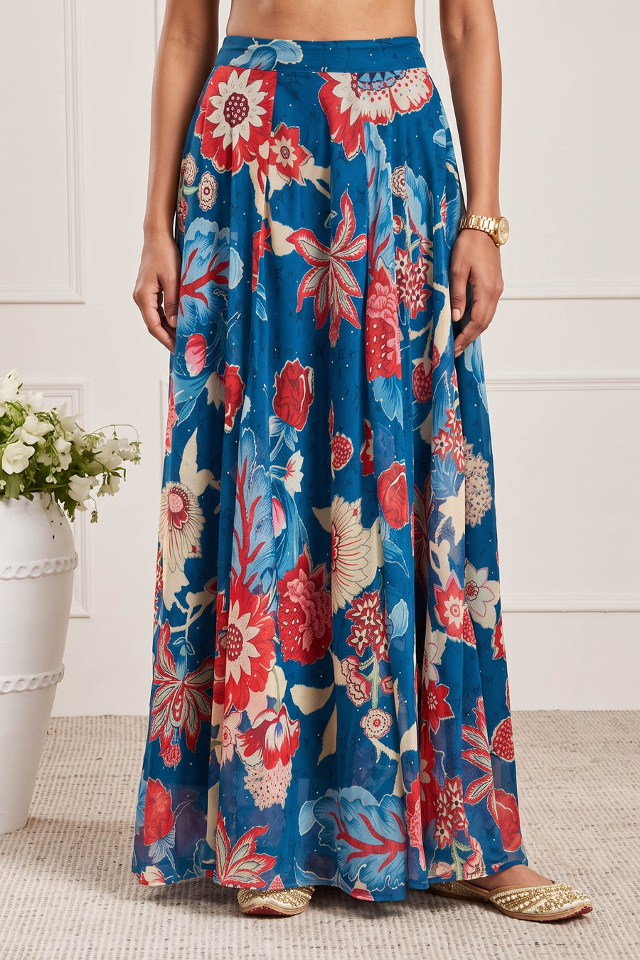 Blue Viscose Rayon Printed Lehenga Set KS60