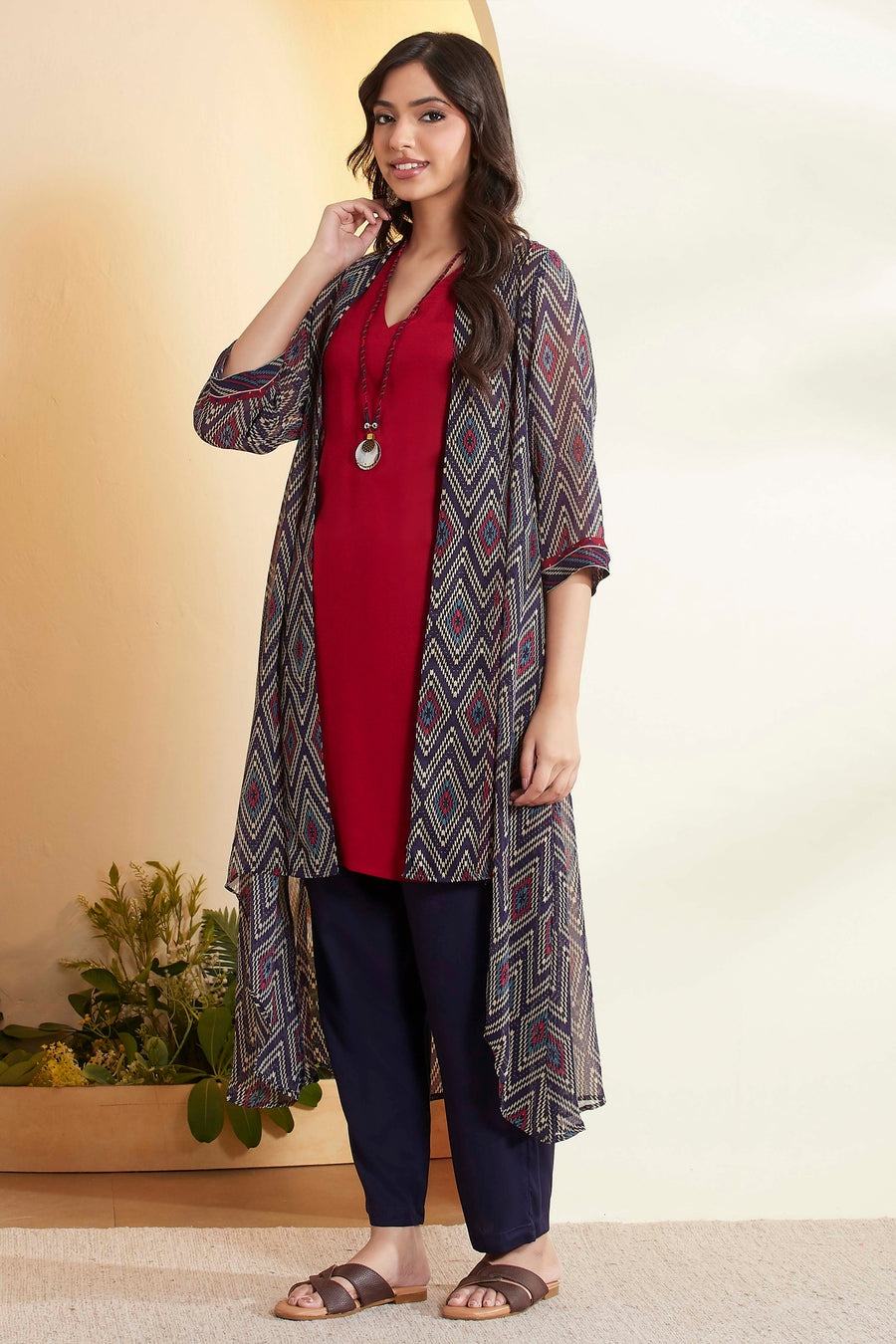 Blue & Red Straight Fusion Set With Necklace KS60