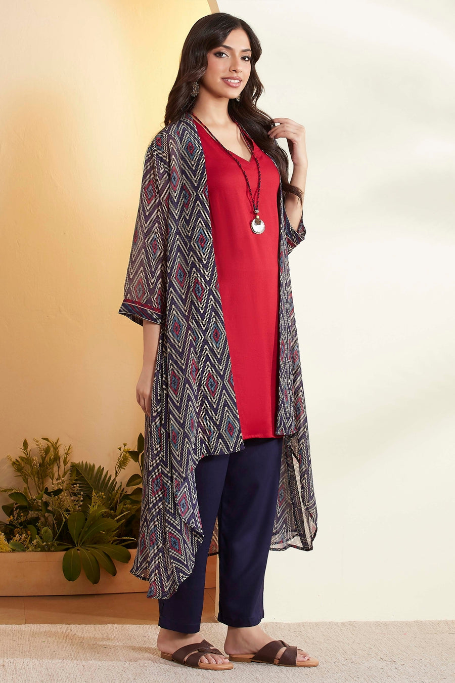 Blue & Red Straight Fusion Set With Necklace KS60