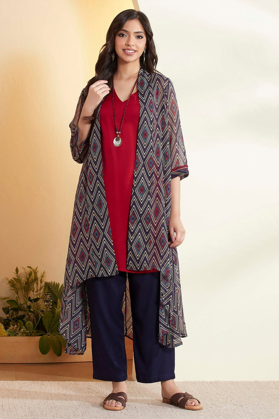 Blue & Red Straight Fusion Set With Necklace KS60