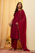 Wine Solid Straight Viscose Blend Kurta Set KS60