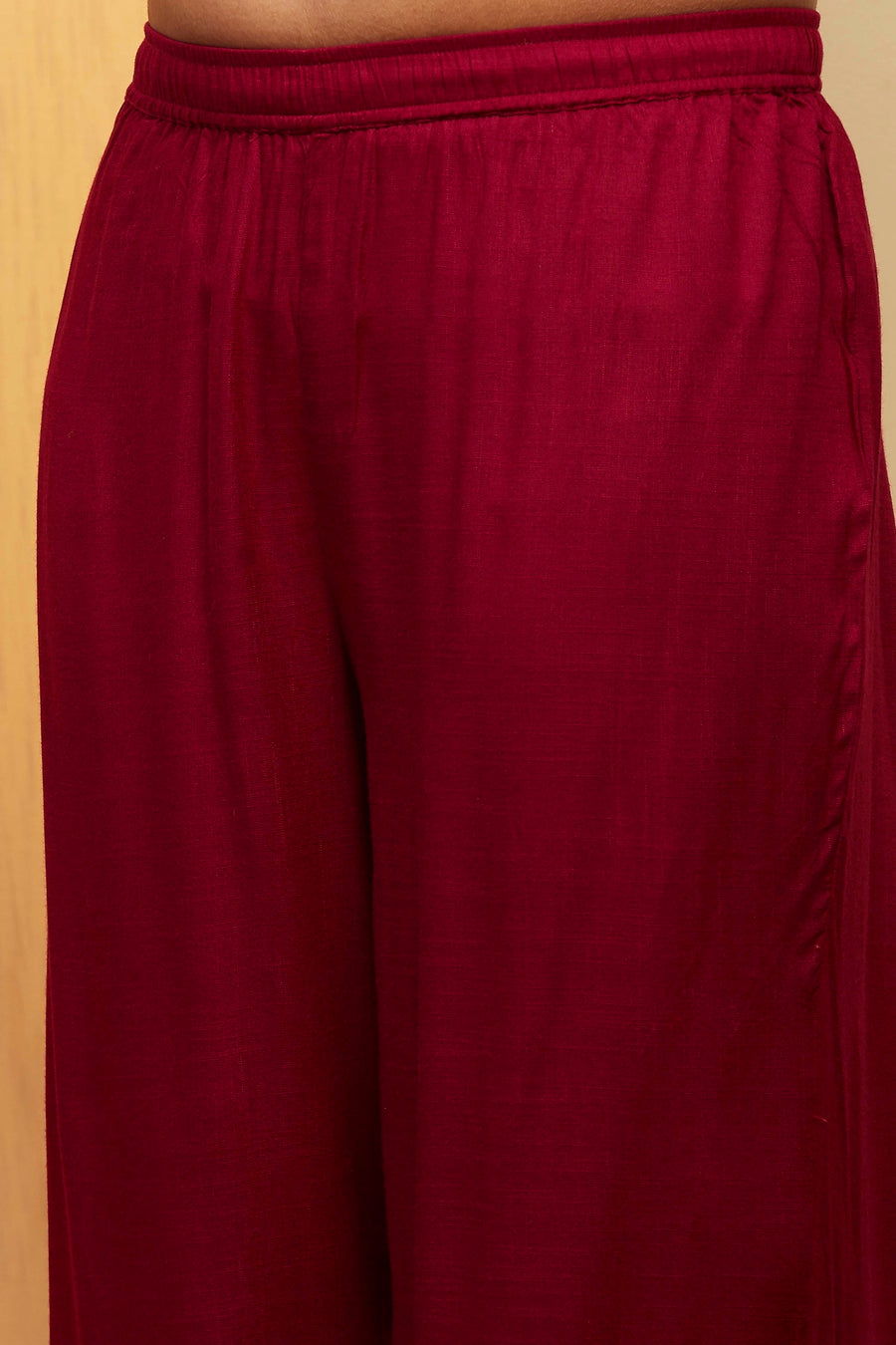 Wine Solid Straight Viscose Blend Kurta Set KS60