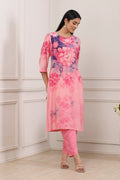Pink Floral Printed Straight Suit Set KS60