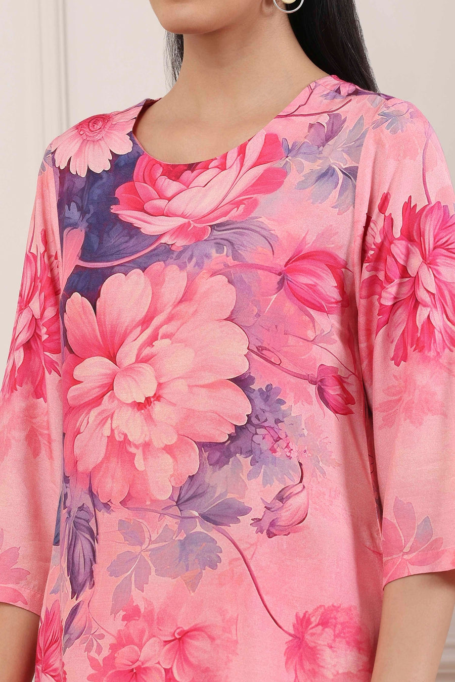 Pink Floral Printed Straight Suit Set KS60
