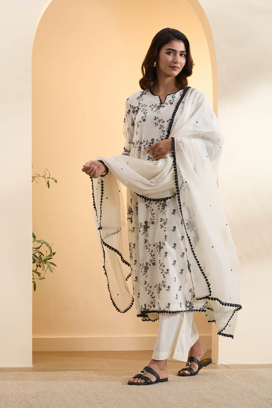 Off-White Cotton Silk Kalidar Kurta Set KS60