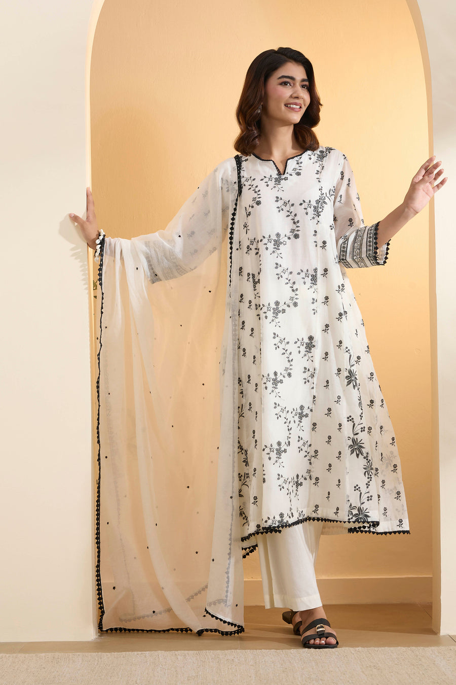 Off-White Cotton Silk Kalidar Kurta Set KS60