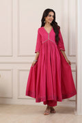 Pink Cotton Embellished Anarkali Suit Set A34