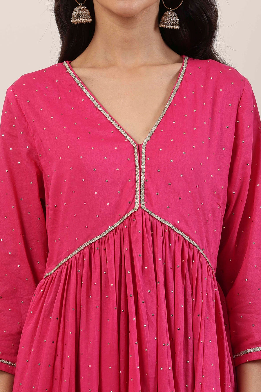 Pink Cotton Embellished Anarkali Suit Set A34