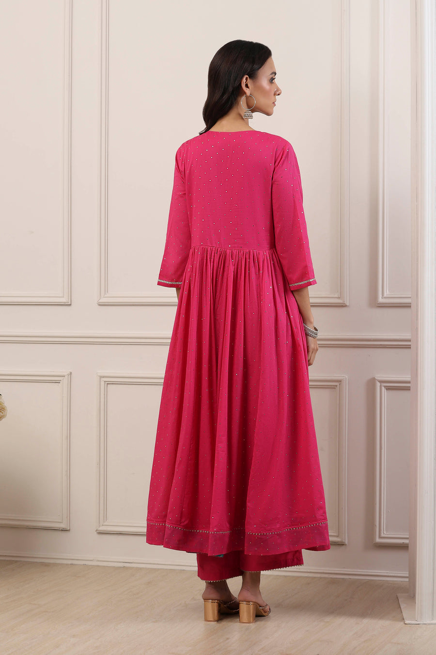 Pink Cotton Embellished Anarkali Suit Set A34