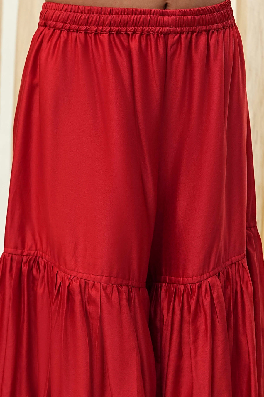 Red Yarn-Dyed Strappy Anarkali Suit Set A34
