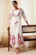 Off-White and Red Anarkali Fusion Set A34