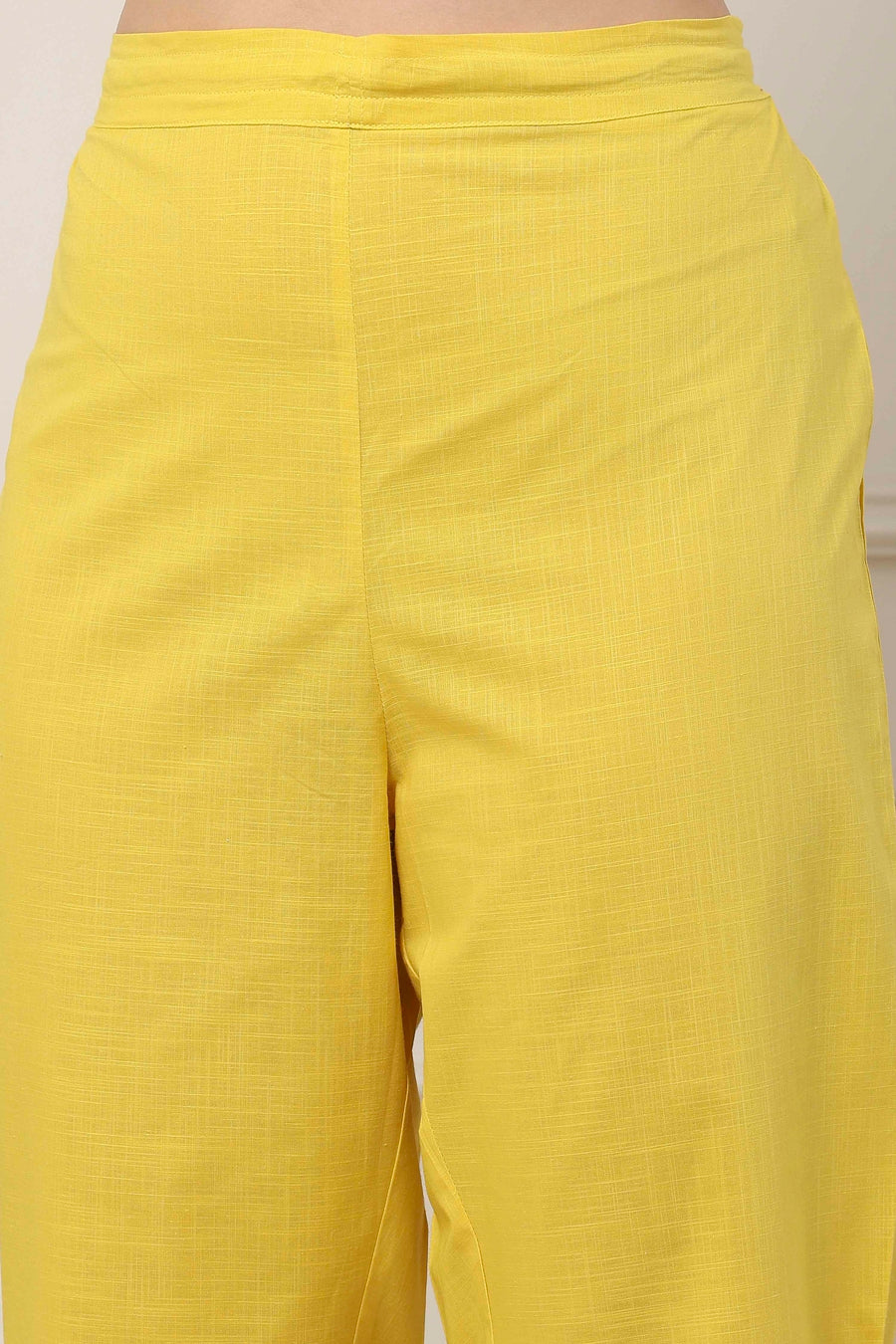 Yellow Cotton Floral Embroidered Straight Suit Set KS60