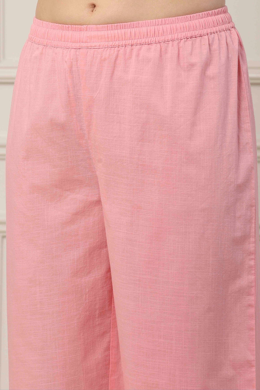 Pink & White Cotton Floral Printed Straight Suit Set KS60