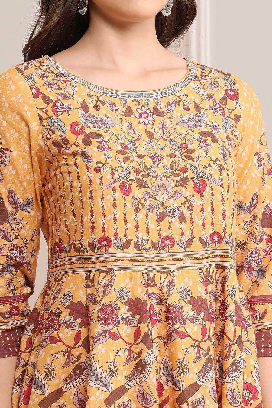 Yellow Cotton Anarkali Kurta Churidar Suit Set A34