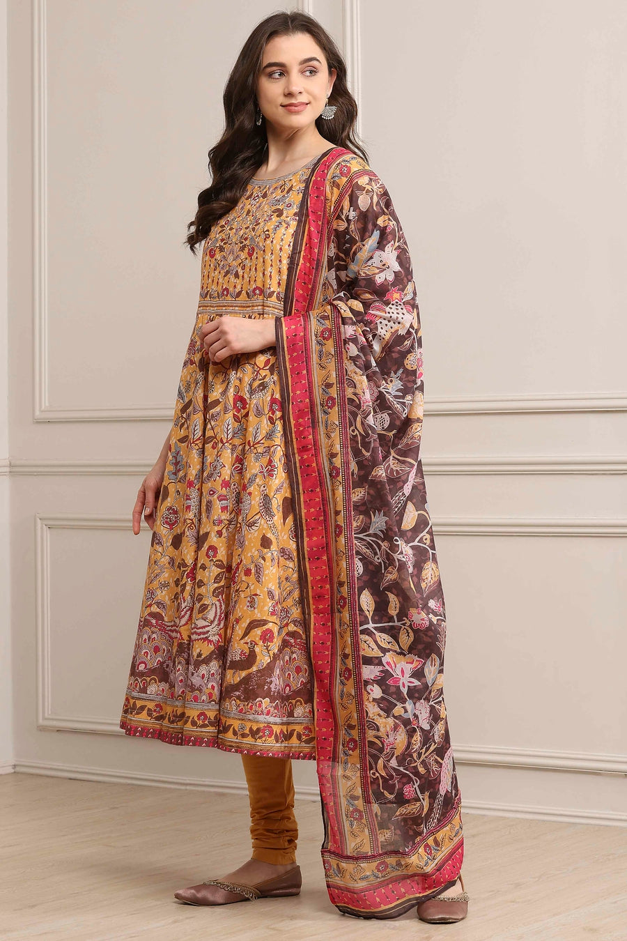 Yellow Cotton Anarkali Kurta Churidar Suit Set A34