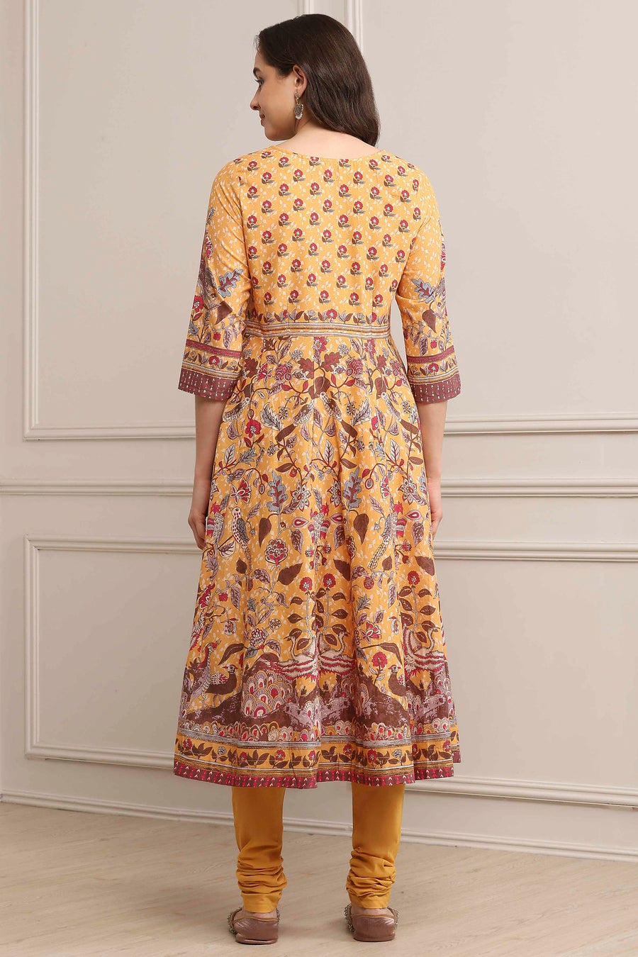 Yellow Cotton Anarkali Kurta Churidar Suit Set A34