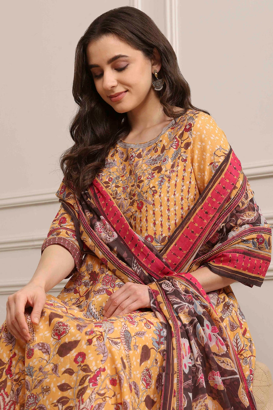 Yellow Cotton Anarkali Kurta Churidar Suit Set A34