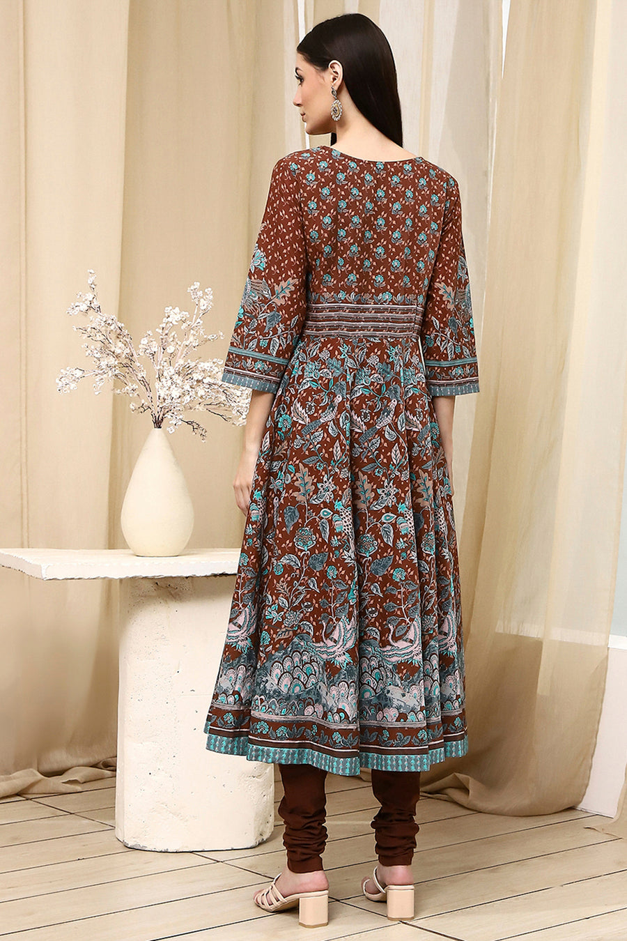 Brown Cotton Fitted Anarkali Suit Set A34