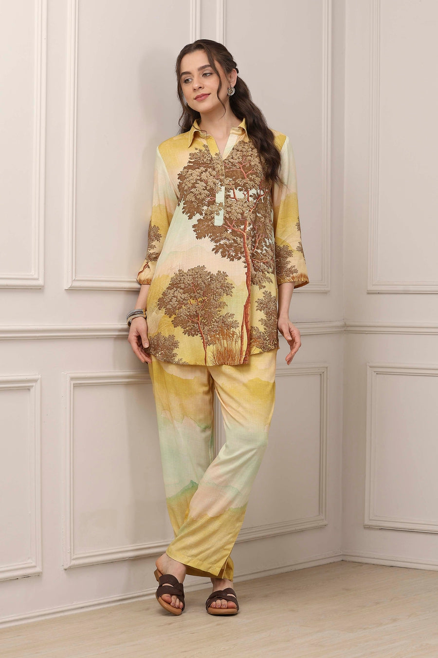 Green & Brown Floral Printed Co-ord Set CO87
