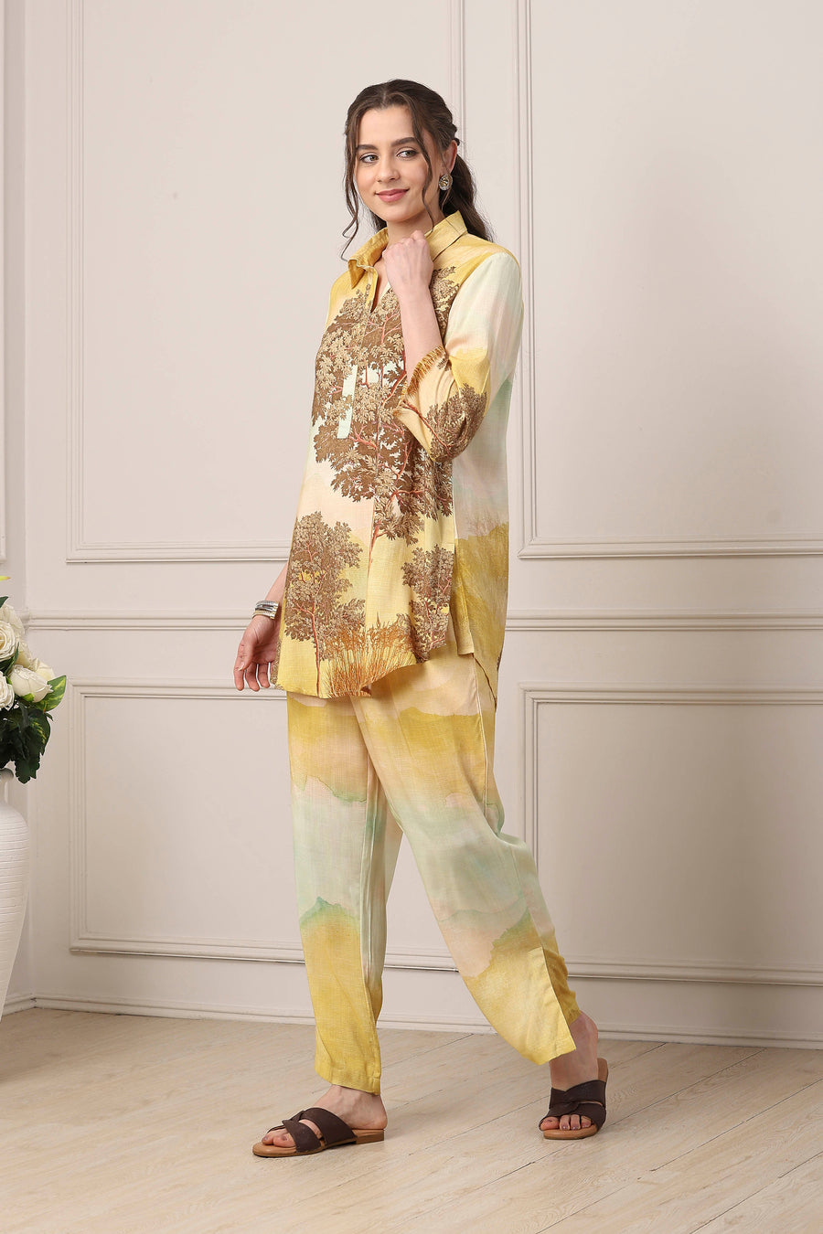 Green & Brown Floral Printed Co-ord Set CO87