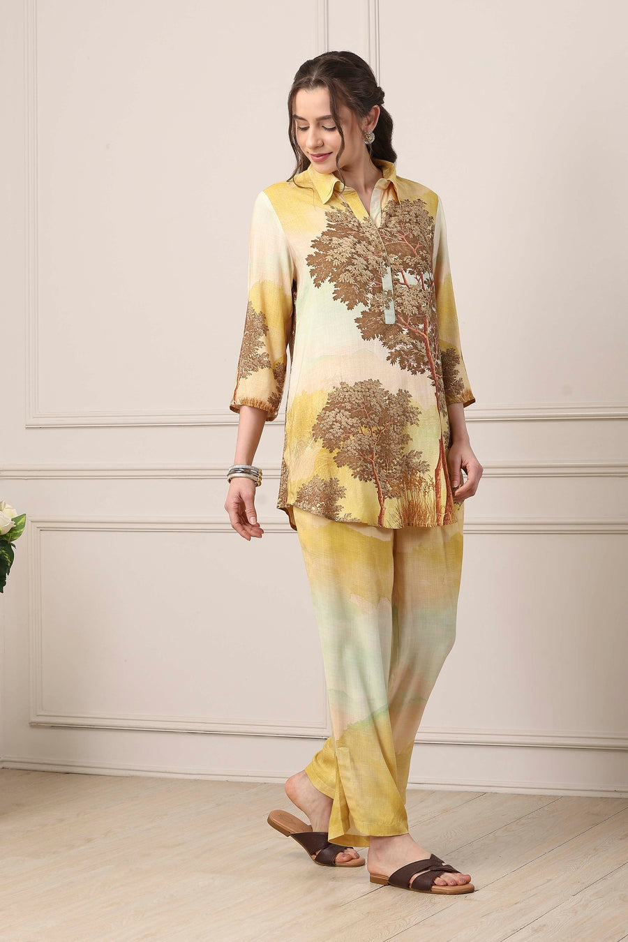 Green & Brown Floral Printed Co-ord Set CO87