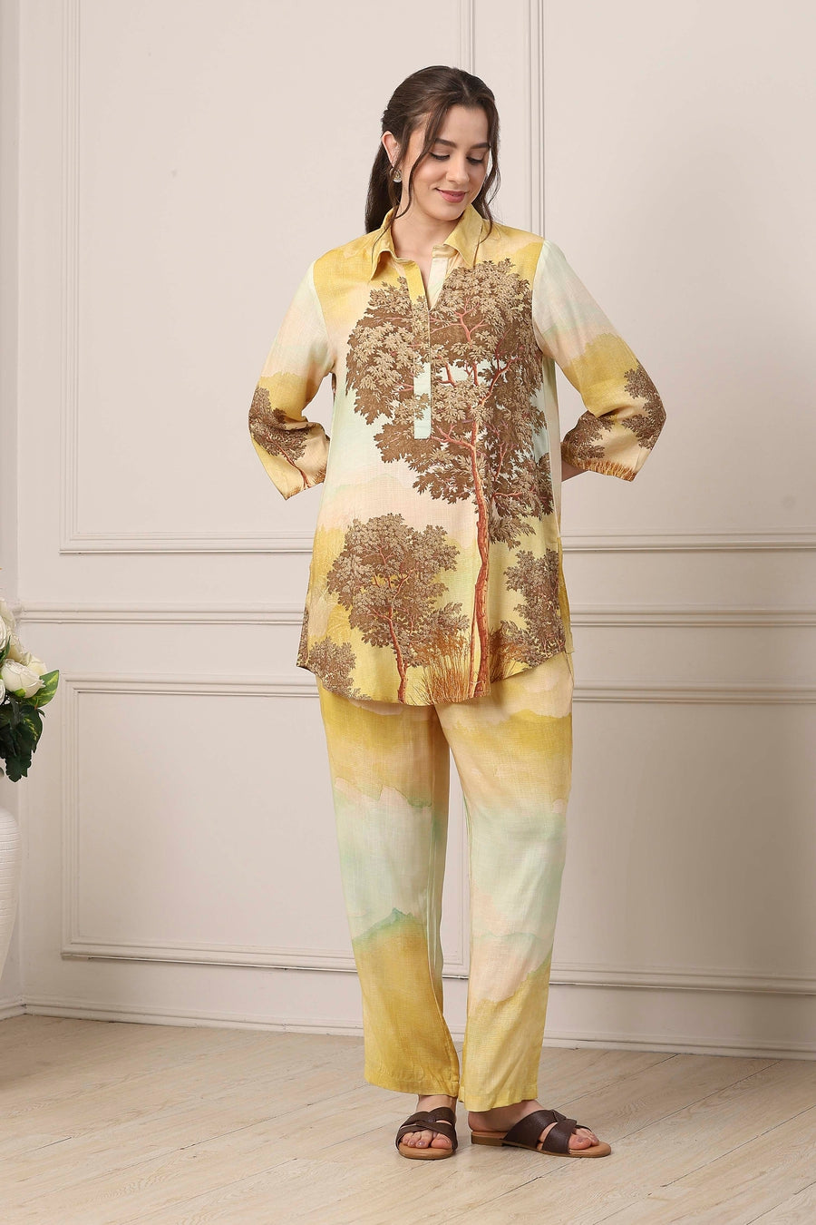 Green & Brown Floral Printed Co-ord Set CO87