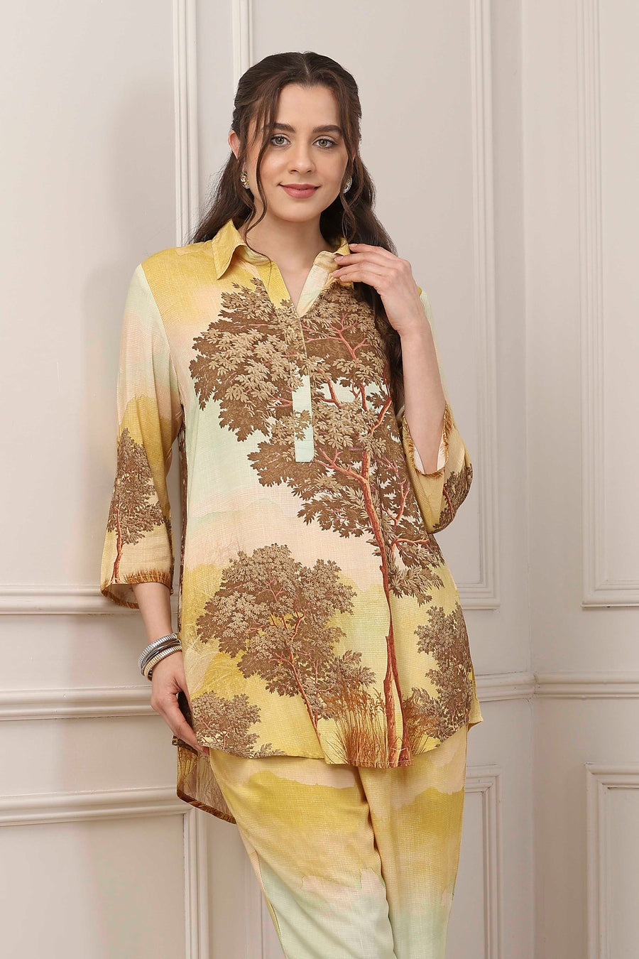 Green & Brown Floral Printed Co-ord Set CO87