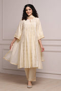 Cream-Colored Silk Metallic Gathered Suit Set A34