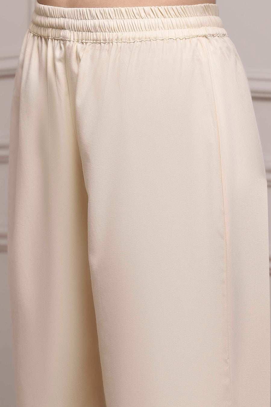 Cream-Colored Silk Metallic Gathered Suit Set A34