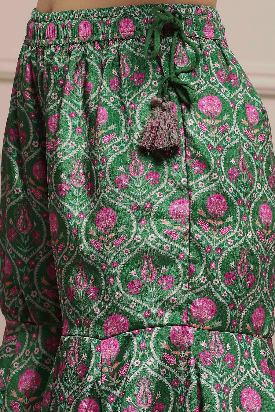 Green Art Silk Floral Printed Gathered Garara Set KS60