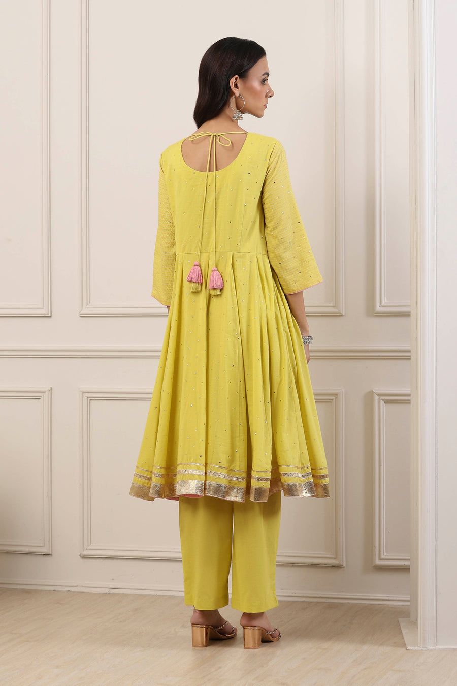 Yellow Cotton Thread Work Anarkali Suit Set A34