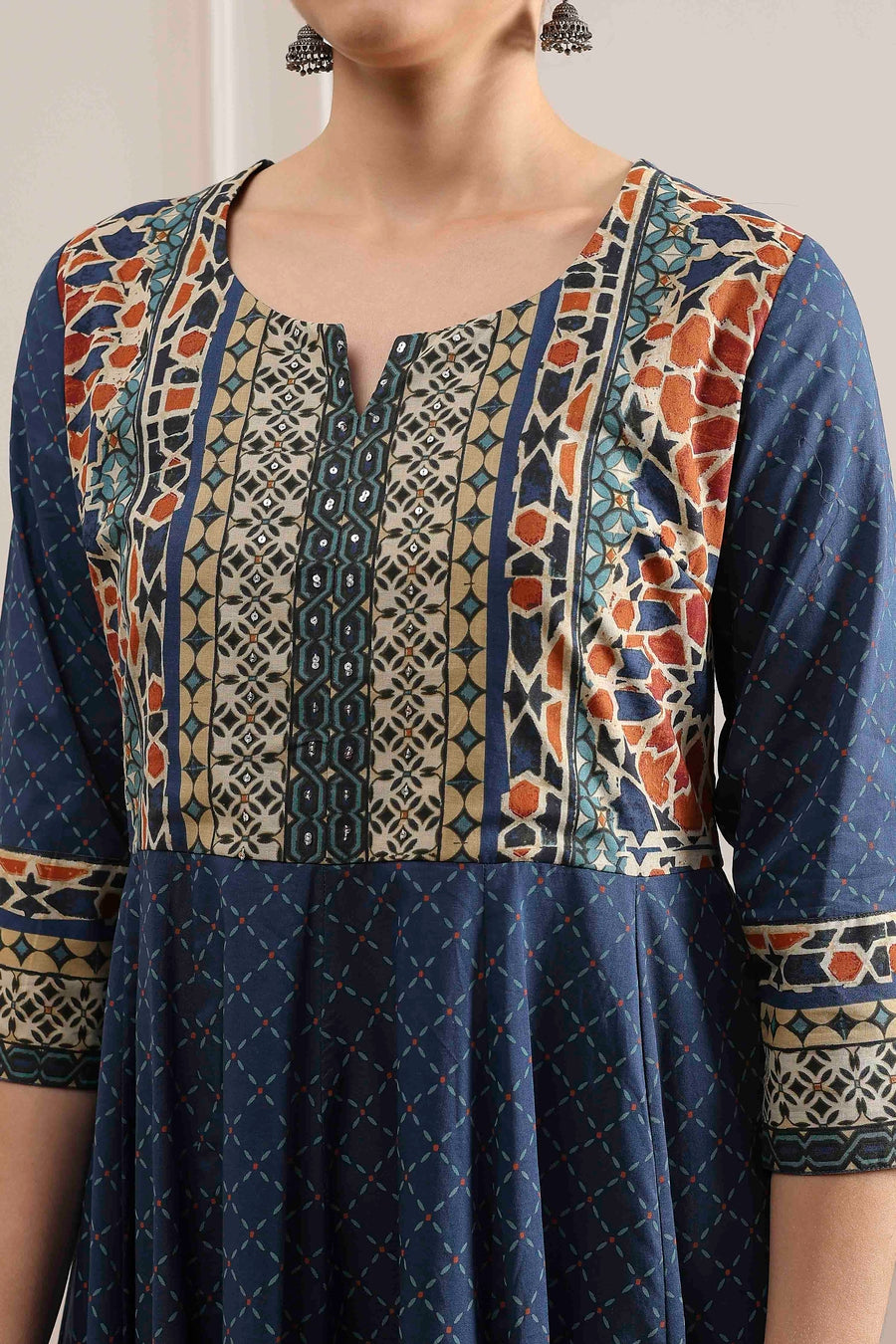Indigo Cotton Printed Anarkali Suit Set A34