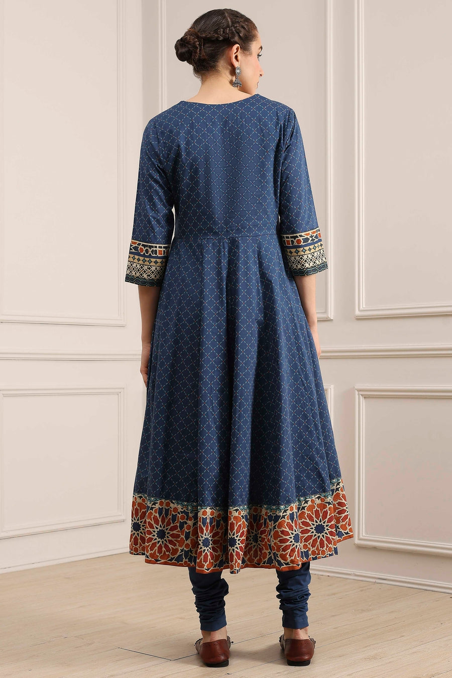 Indigo Cotton Printed Anarkali Suit Set A34