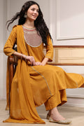 Mustard Yellow Solid A-Line Suit Set KS60