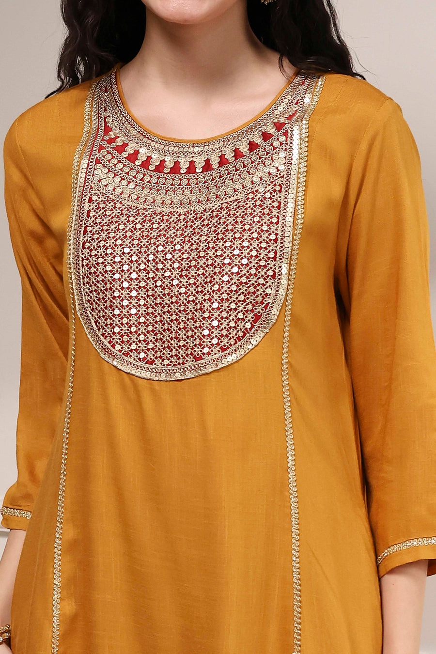 Mustard Yellow Solid A-Line Suit Set KS60