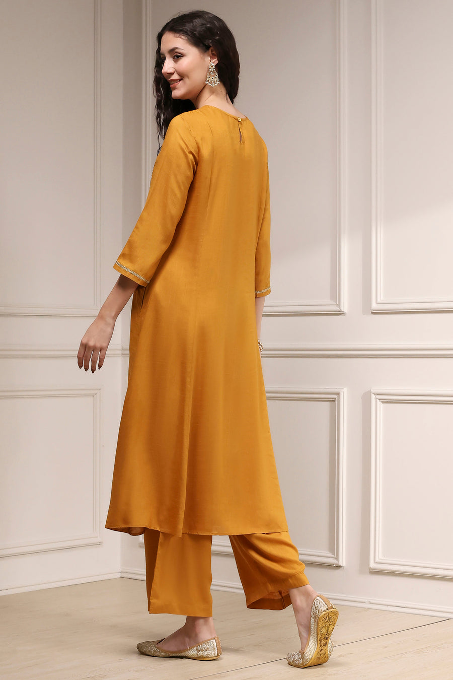 Mustard Yellow Solid A-Line Suit Set KS60