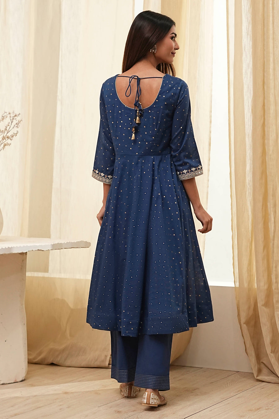 Blue Cotton Foil Printed Anarkali Suit Set A34