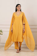Yellow Minimal Embroidered Straight Suit Set KS60
