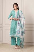 Turquoise Cotton Anarkali Kurta Palazzo Suit Set A34