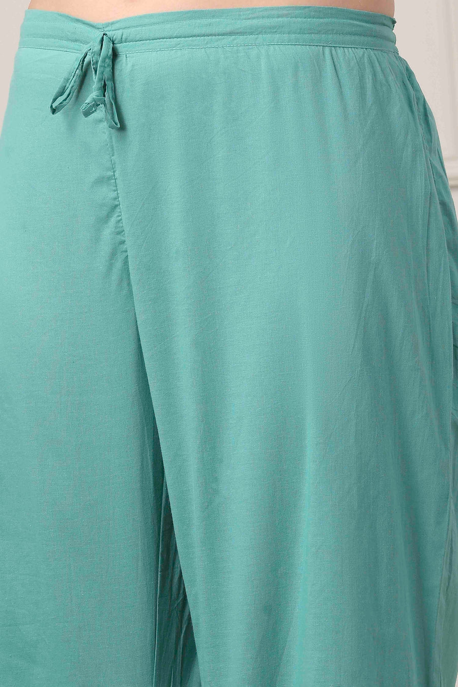 Turquoise Cotton Anarkali Kurta Palazzo Suit Set A34