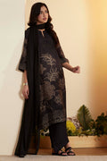 Black Floral Printed Viscose Blend Kurta Set KS60