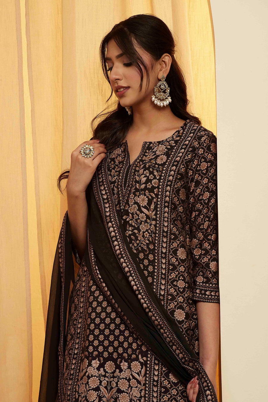Black Viscose Blend Printed Straight Kurta Set KS60