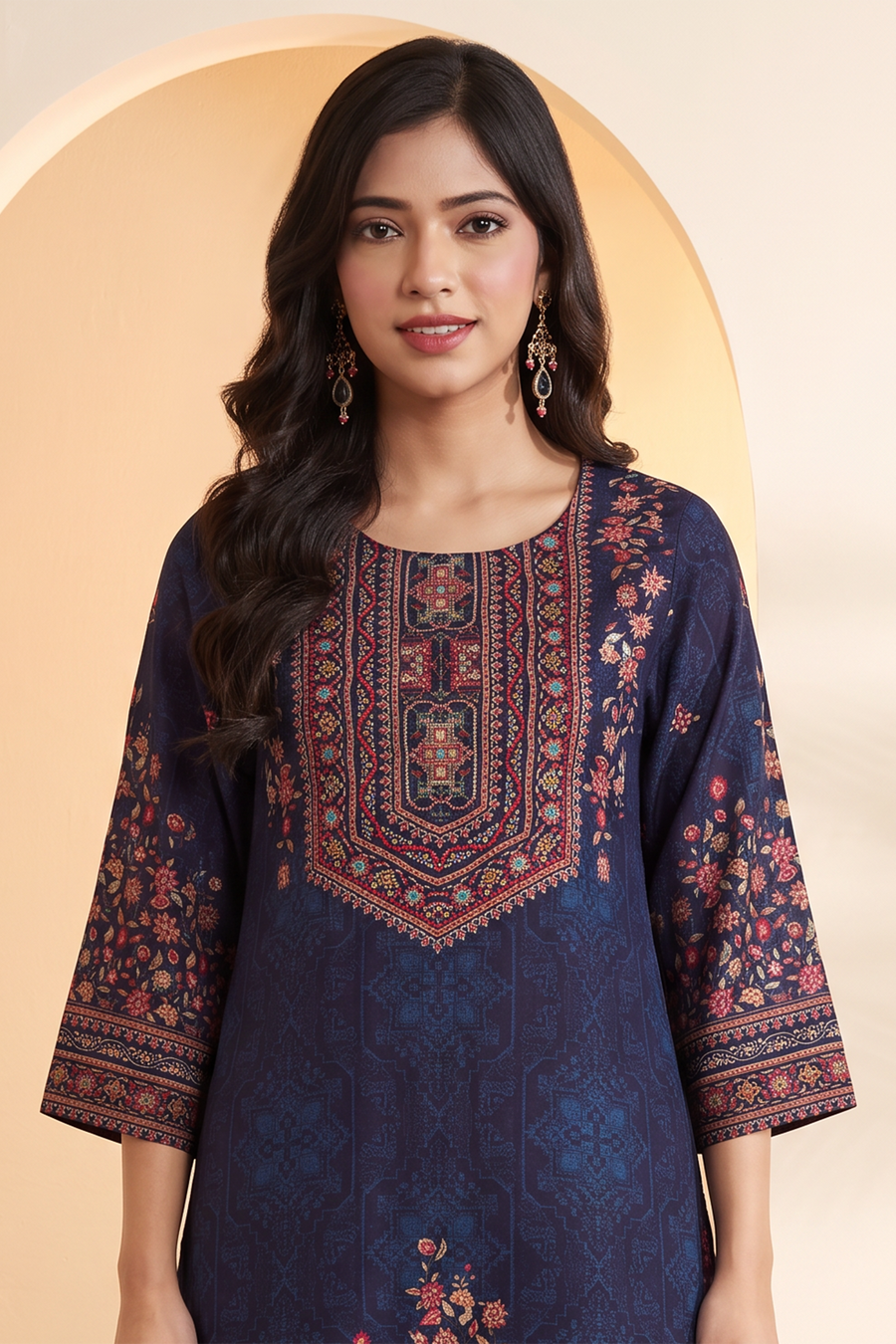 Blue Viscose Silk Printed Straight Kurta Set KS60