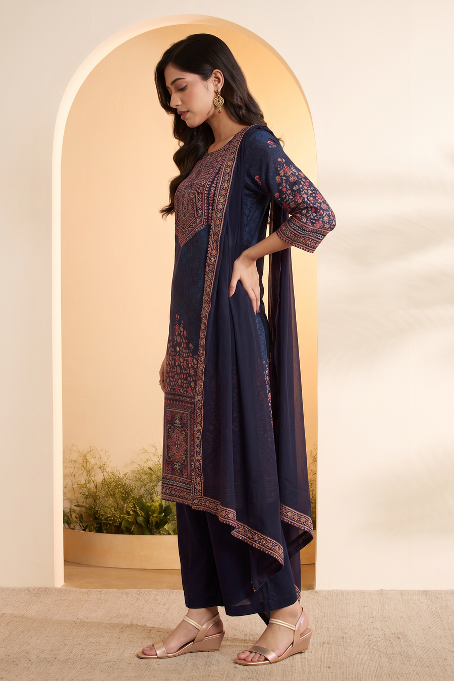 Blue Viscose Silk Printed Straight Kurta Set KS60