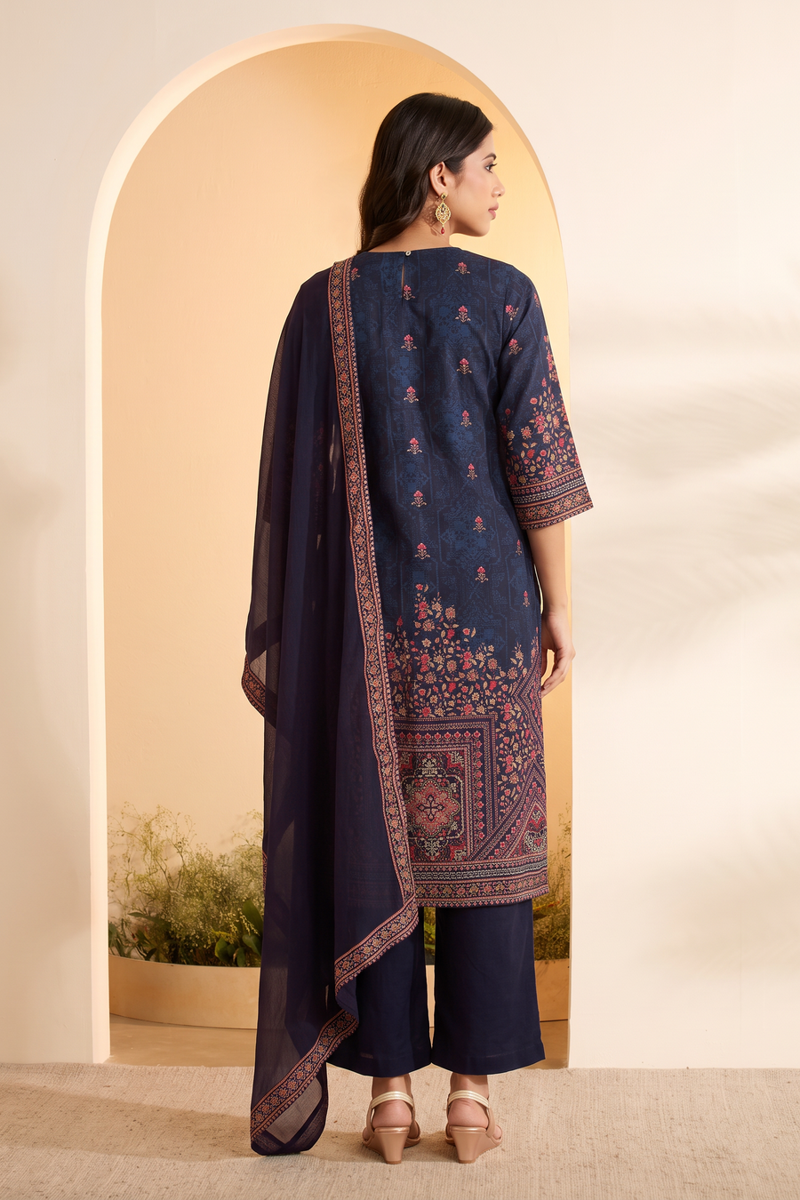 Blue Viscose Silk Printed Straight Kurta Set KS60