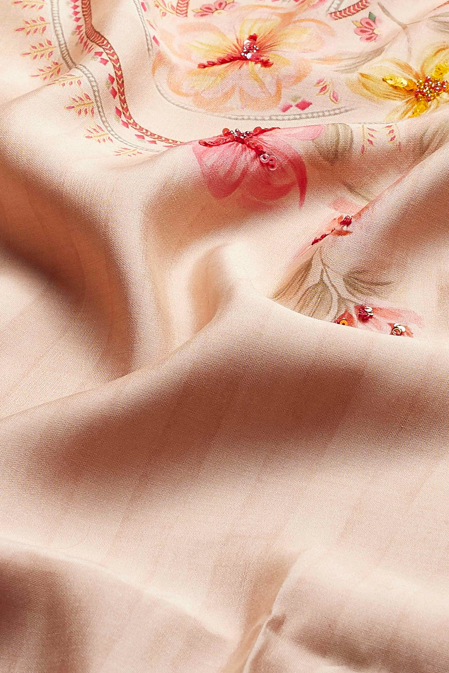 Beige Viscose Rayon Floral Printed Straight Kurta Set KS60